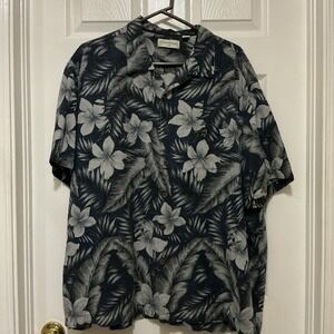 Caribbean Silk Men's Hawaiian Shirt Blues Grays XL Floral Two Tone